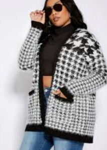 Alison Andrews Houndstooth Open Front Cardigan Sweater Size Women's Small NEW
